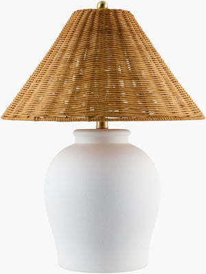 Livabliss Besson Ceramic Table Lamp with Woven Rattan Shade Artisan Bohemian Warm Ambient Glow BSS-005