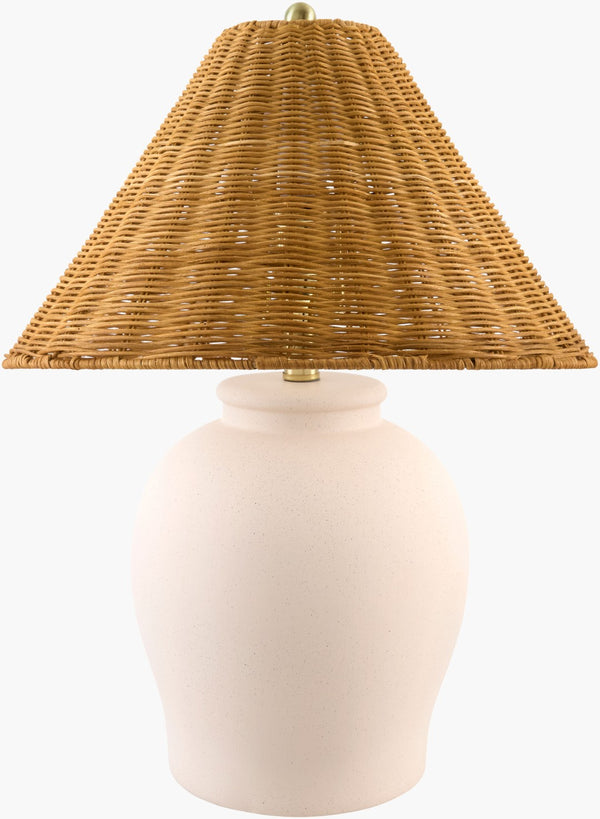 Livabliss Besson Ceramic Table Lamp with Handwoven Rattan Shade for Bohemian Living Spaces BSS-008