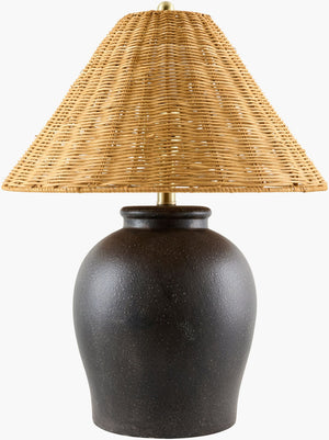 Livabliss Besson Ceramic Table Lamp with Woven Rattan Shade for Warm Ambient Living Spaces BSS-011