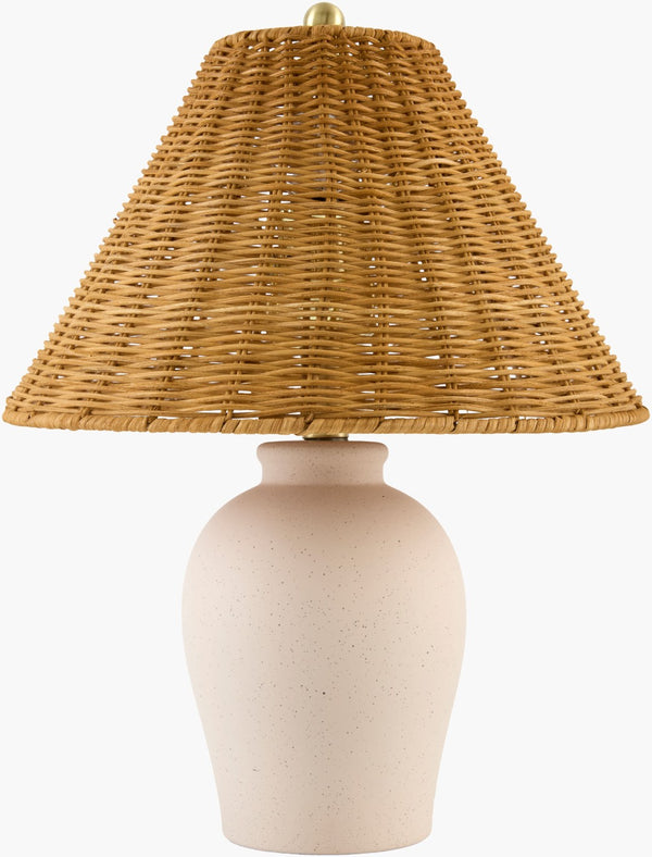 Livabliss Besson Ceramic Arts and Crafts Table Lamp with Linen Rattan Shade for Warm Ambient Glow BSS-023
