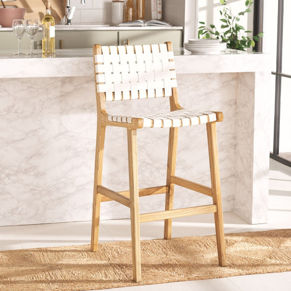 Safavieh Adah Leather Bar Stool White / Natural BST1014E