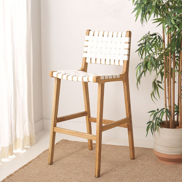 Safavieh Adah Leather Bar Stool White / Natural BST1014E