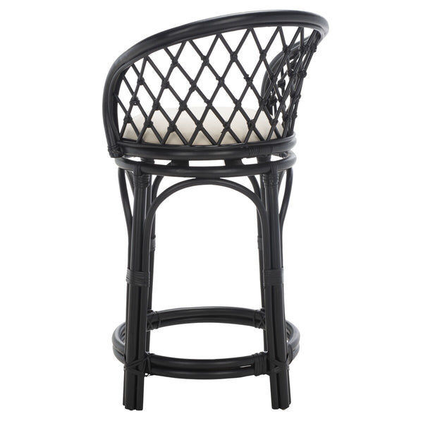 Safavieh Yuta Rattan Counter Stool W/ Cushion XII23 Black / White Rattan BST6504B