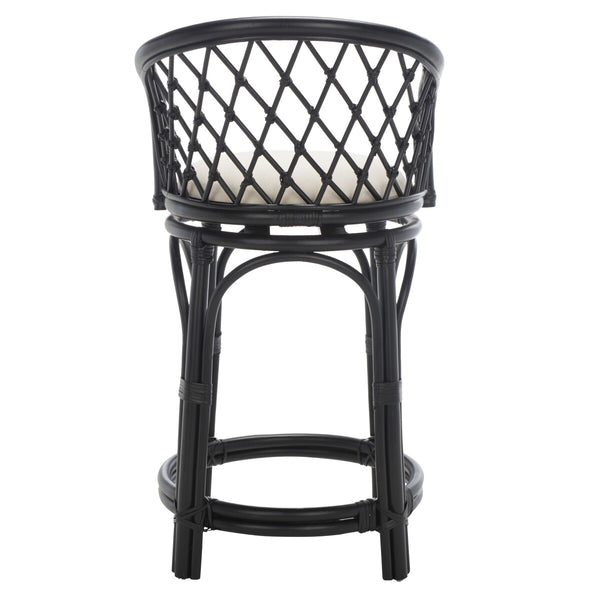 Safavieh Yuta Rattan Counter Stool W/ Cushion XII23 Black / White Rattan BST6504B
