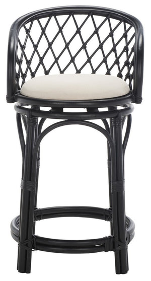 Safavieh Yuta Rattan Counter Stool W/ Cushion XII23 Black / White Rattan BST6504B