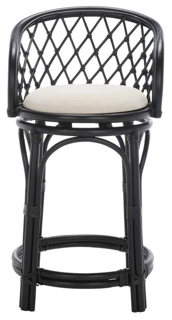 Safavieh Yuta Rattan Counter Stool W/ Cushion XII23 Black / White Rattan BST6504B