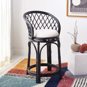 Safavieh Yuta Rattan Counter Stool W/ Cushion XII23 Black / White Rattan BST6504B