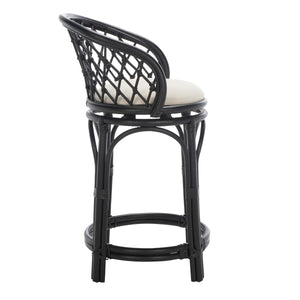 Safavieh Yuta Rattan Counter Stool W/ Cushion XII23 Black / White Rattan BST6504B