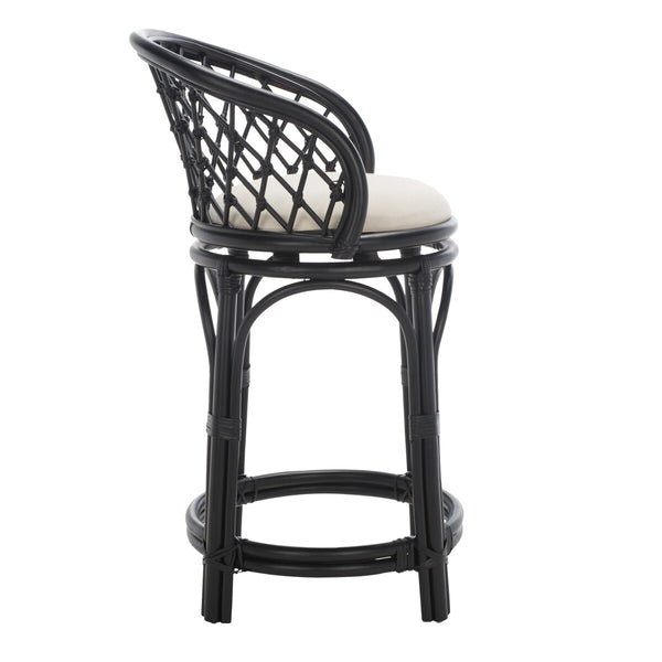 Safavieh Yuta Rattan Counter Stool W/ Cushion XII23 Black / White Rattan BST6504B