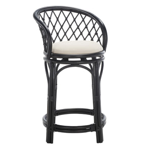 Safavieh Yuta Rattan Counter Stool W/ Cushion XII23 Black / White Rattan BST6504B