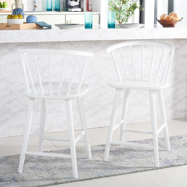 Safavieh Blanchard Counter Stool - Set of 2 XII23 White Wood BST8506B-SET2