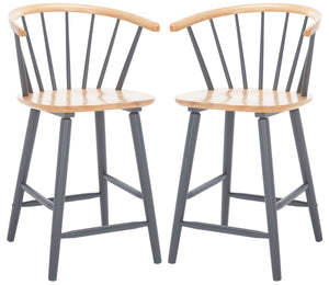 Safavieh Blanchard Counter Stool - Set of 2 XII23  Natural /Grey Wood BST8506E-SET2