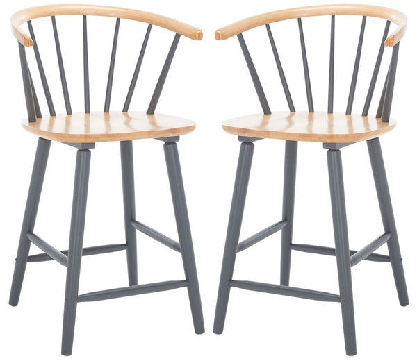 Safavieh Blanchard Counter Stool - Set of 2 XII23  Natural /Grey Wood BST8506E-SET2