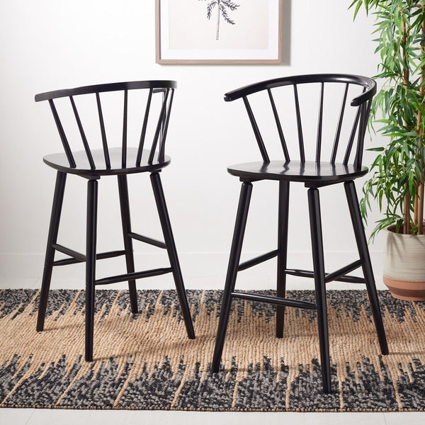 Safavieh Blanchard Bar Stool - Set of 2 XII23 Black Wood BST8507A-SET2