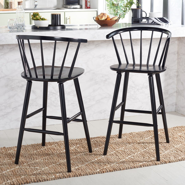 Safavieh Blanchard Bar Stool - Set of 2 XII23 Black Wood BST8507A-SET2