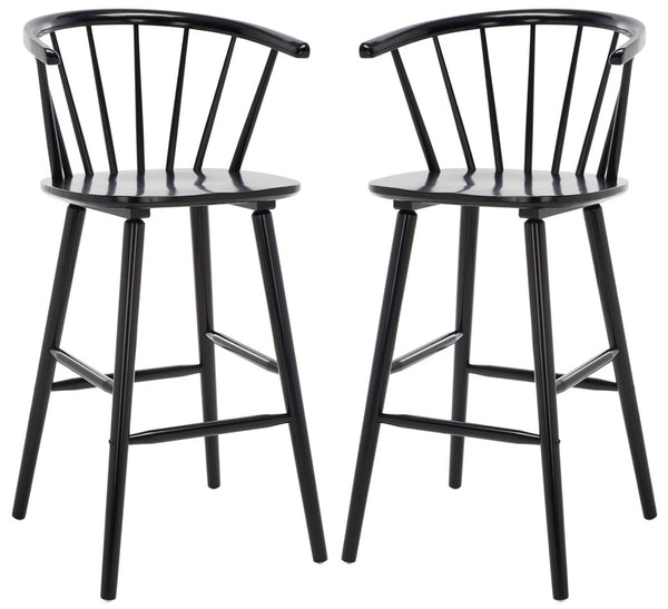 Safavieh Blanchard Bar Stool - Set of 2 XII23 Black Wood BST8507A-SET2