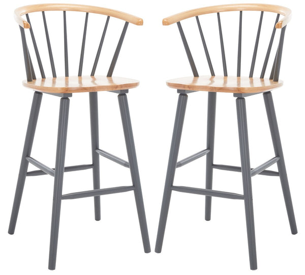 Safavieh Blanchard Bar Stool - Set of 2 XII23  Natural/Grey Wood BST8507E-SET2
