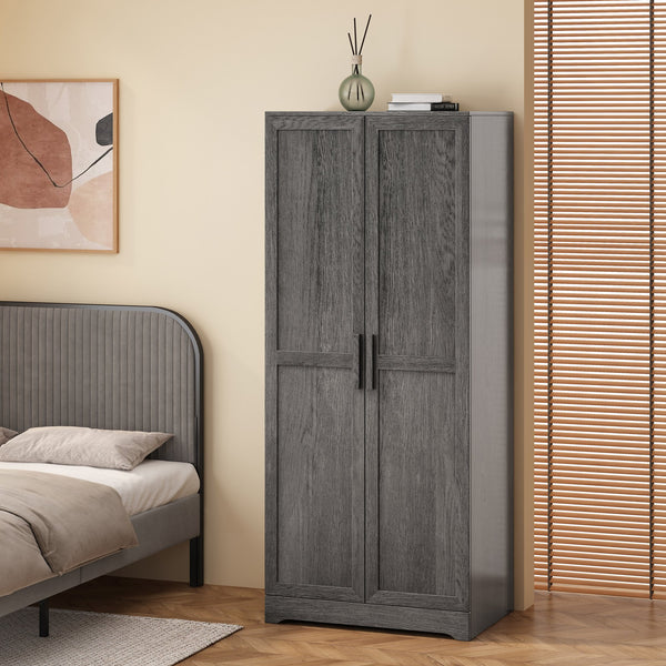 English Elm Christopher Knight Home® - DELANEY Rustic 2-Door Wardrobe Grey with Faux Wood Finish, 75" Tall Armoire for Organized Storage 71142.00