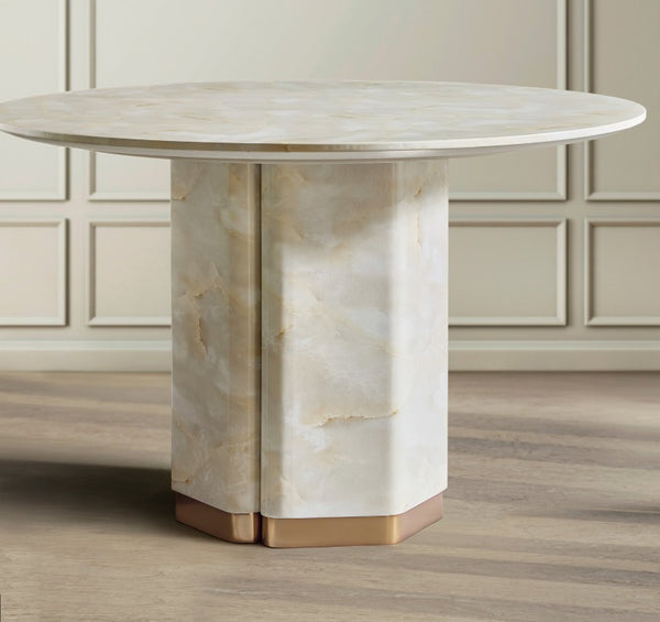 Hooker Furniture Eleana Faux Onyx Round Dining Table With Sunlit Bronze Pedestal — Modern 48" Compact Elegance 7252-75213-00