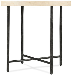 Hooker Furniture Driftwood Round Side Table With Stone Top And Textured Metal X‑Stretcher — Compact Gray Accent 6820-80116-00