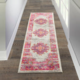 Nourison Passion PSN03 Machine Made Power-loomed Ornamental Border Indoor Only Bohemian Vintage Rug Ivory,Fuchsia, Pink and White 100% Polypropylene 99446388230