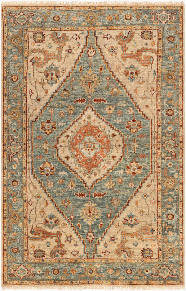 Surya Biscayne Handmade 2' X 3' Wool Rug - Luxurious Medium Pile With Fringe, Perfect For Any Room Aqua Nz Wool Bsy2301-23