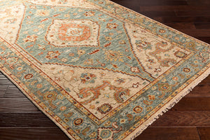 Surya Biscayne Handmade 2' X 3' Wool Rug - Luxurious Medium Pile With Fringe, Perfect For Any Room Aqua Nz Wool Bsy2301-23