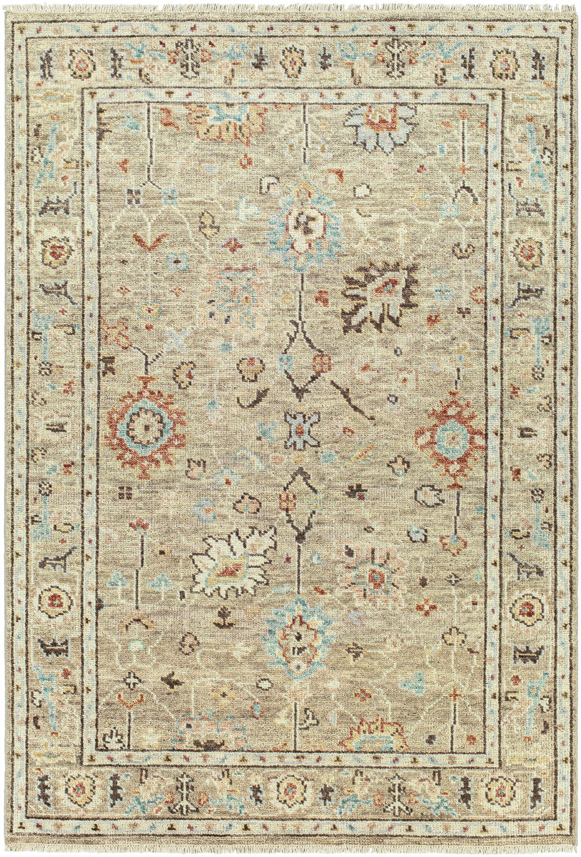 Biscayne BSY-2314 6' x 9' Handmade Rug BSY2314-69  Tan, Dark Brown, Yellow, Rose, Light Green, Light Gray Surya