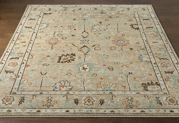 Biscayne BSY-2314 8' x 10' Handmade Rug BSY2314-810  Tan, Dark Brown, Yellow, Rose, Light Green, Light Gray Surya