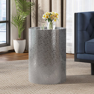 English Elm Christopher Knight Home® - METAL Round Hammered Accent Side Table with Textured Iron Frame, Modern Industrial Chic Decor Silver 65502.00