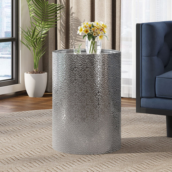 English Elm Christopher Knight Home® - METAL Round Hammered Accent Side Table with Textured Iron Frame, Modern Industrial Chic Decor Silver 65502.00