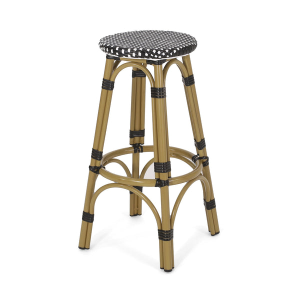 English Elm Outdoor Tropical Pe Rattan Backless Barstools Aluminum Frame Poolside Set of 2 72607.00BLK