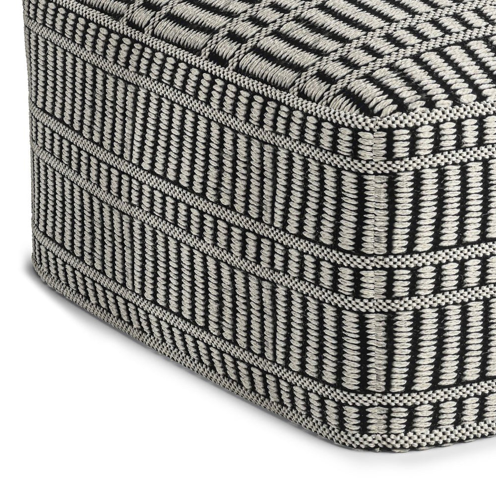 English Elm Safford Handwoven Outdoor/Indoor Square Pouf in Black & White – Recycled PET, Supportive Seat, UV Resistant B136P159026