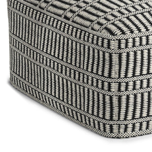 English Elm Safford Handwoven Outdoor/Indoor Square Pouf in Black & White – Recycled PET, Supportive Seat, UV Resistant B136P159026