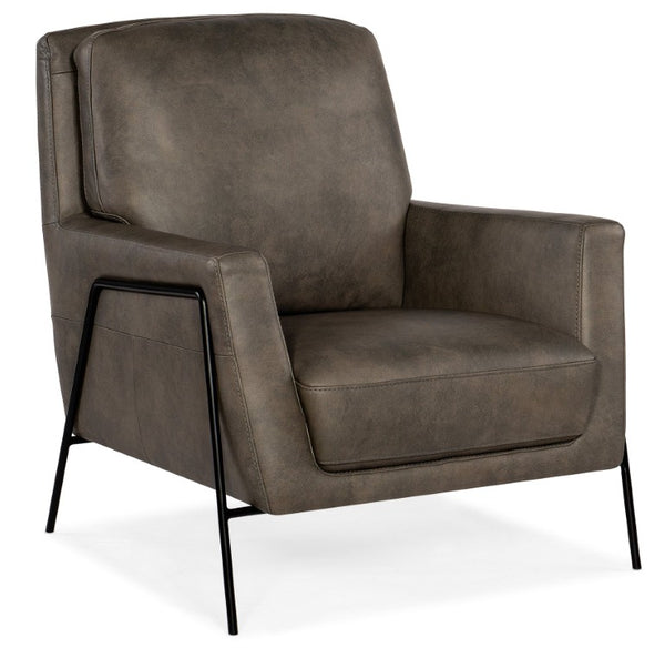 Hooker Furniture Amette Sculptural Club Chair In Top-Grain Anker Sand Leather With Slender Metal Frame, Modern Comfort Black CC452-093