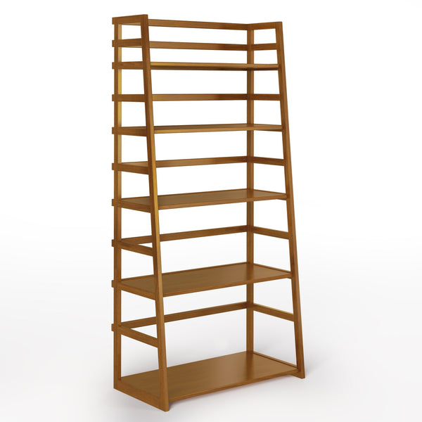 English Elm Acadian Ladder Shelf Bookcase - Handcrafted Solid Wood With 5 Wide Shelves In Light Golden Brown Finish B136P158276