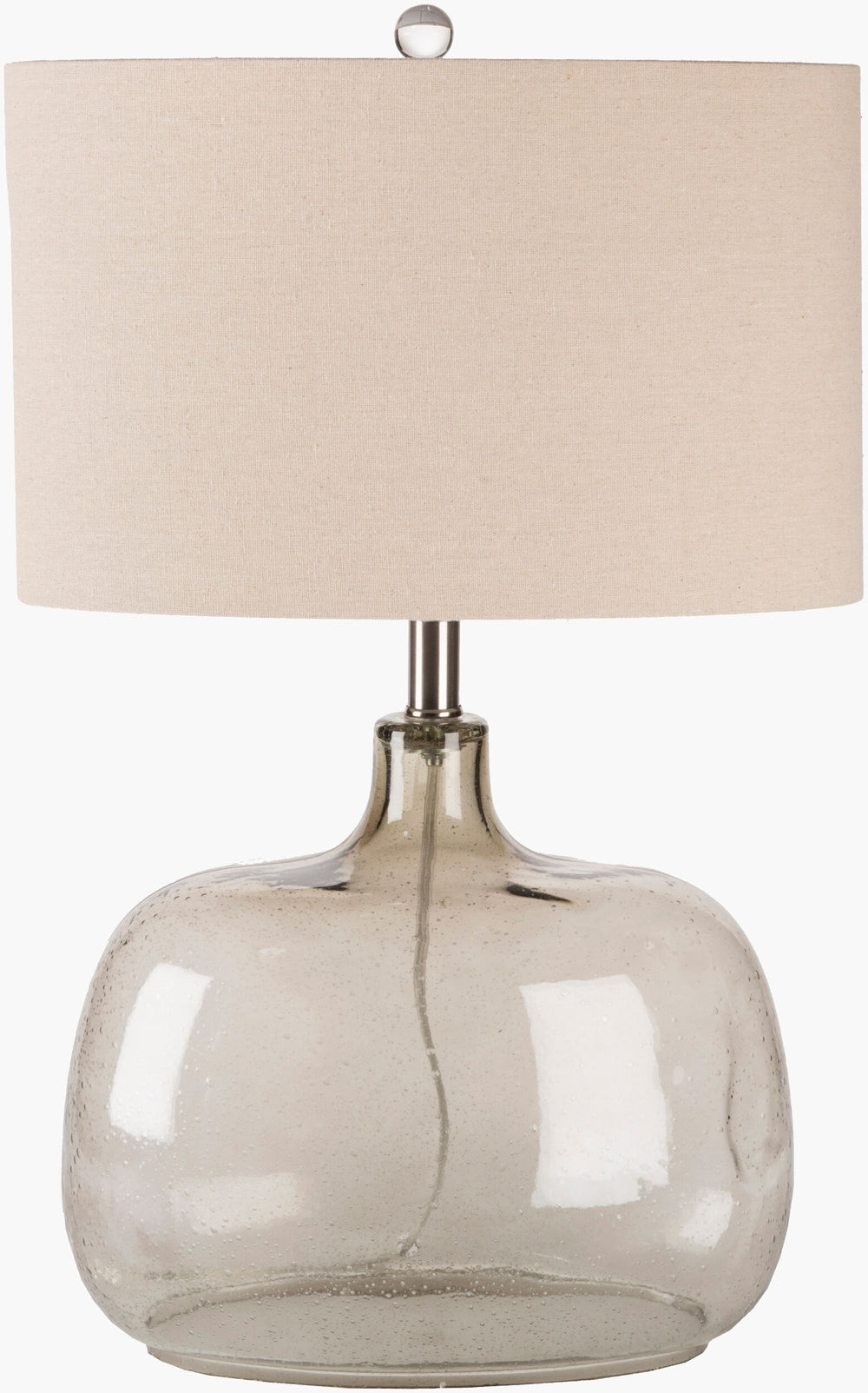 Surya Bentley 25"H Elegant Glass Accent Table Lamp With Linen Shade – Timeless Style For Any Room Body, Gray,Finial, Metallic ,Nickel,Harp, Metallic ,Nickel Glass,Linen,Polyester Btlp-001
