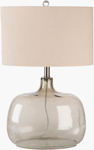 Surya Bentley 25"H Elegant Glass Accent Table Lamp With Linen Shade – Timeless Style For Any Room Body, Gray,Finial, Metallic ,Nickel,Harp, Metallic ,Nickel Glass,Linen,Polyester Btlp-001