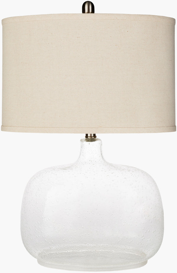 Surya Bentley 25"H Elegant Glass Accent Table Lamp With Linen Shade – Timeless Style For Any Room Body, Clear,Finial, Metallic ,Nickel,Harp, Metallic ,Nickel,Cord, Translucent Glass,Linen,Polyester,Iron Btlp-002