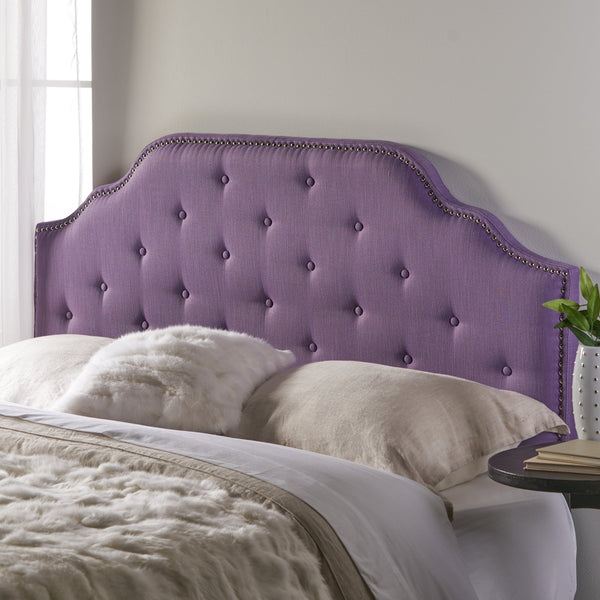 English Elm Tufted Queen Headboard with Nailhead Trim Solid Wood Frame and Adjustable Metal Legs Light Purple 57877.00LPUR