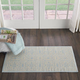 Nourison Jubilant JUB06 Machine Made Power-loomed Narrow Border Indoor Only Farmhouse Contemporary Rug Ivory,Light Blue, Light Blue 100% Polypropylene 99446478429