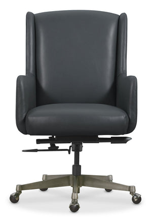 Hooker Furniture Benito Executive Swivel Tilt Chair With Top-Grain Leather, Gunmetal Base, Black Nickel Casters For Comfort And Style Blue EC820-049