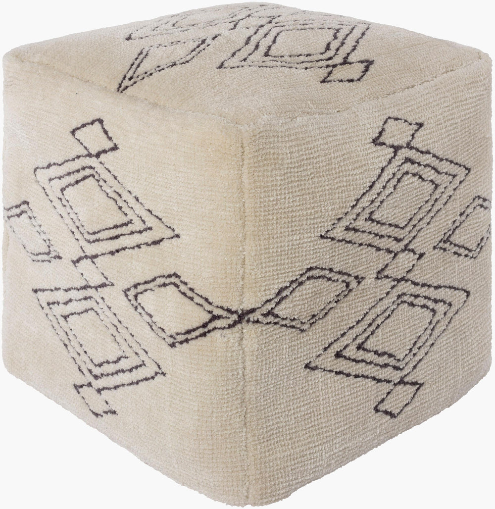 Surya Braith 18" Hand-knitted Pouf – Global-inspired Design For Chic, Cozy Home Décor & Comfort Cream Acrylic,Polybeads Btpf004-181818