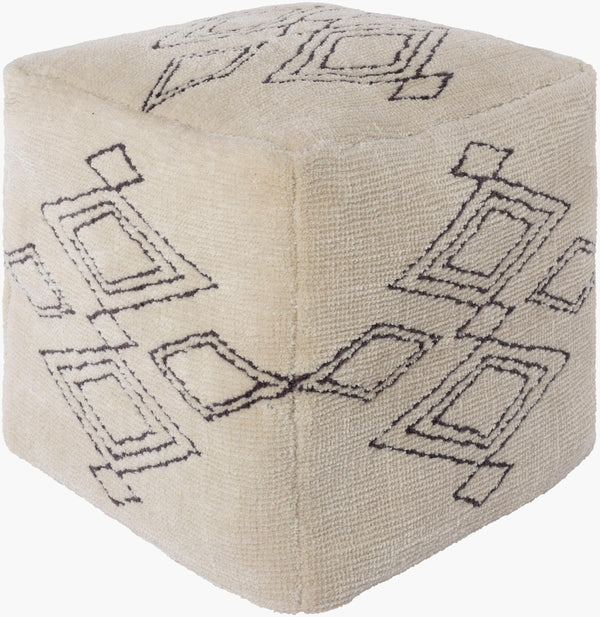Surya Braith 18" Hand-knitted Pouf – Global-inspired Design For Chic, Cozy Home Décor & Comfort Cream Acrylic,Polybeads Btpf004-181818