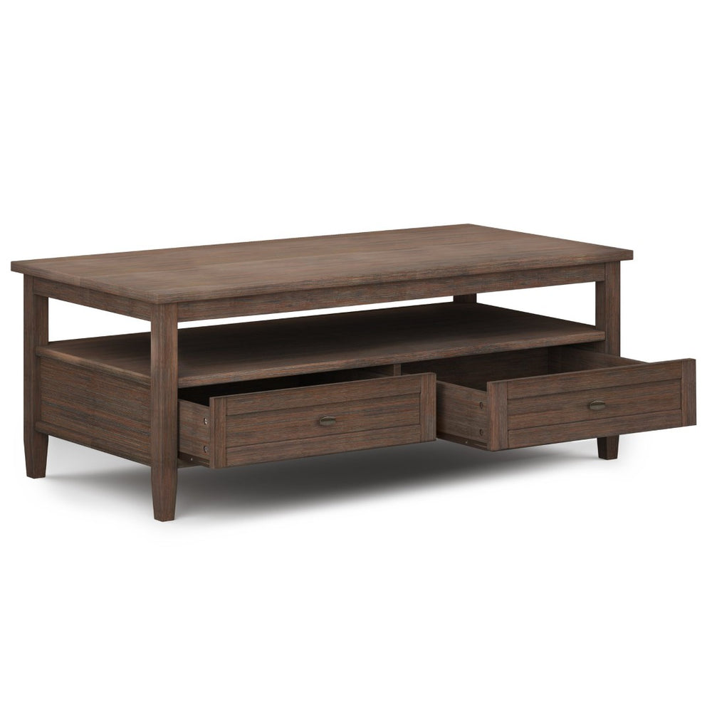 English Elm Warm Shaker Solid Wood Coffee Table – 48" Farmhouse Brown, Storage Drawers, Stylish & Versatile Design B136P159665-GIGA