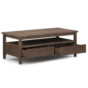 English Elm Warm Shaker Solid Wood Coffee Table – 48" Farmhouse Brown, Storage Drawers, Stylish & Versatile Design B136P159665-GIGA
