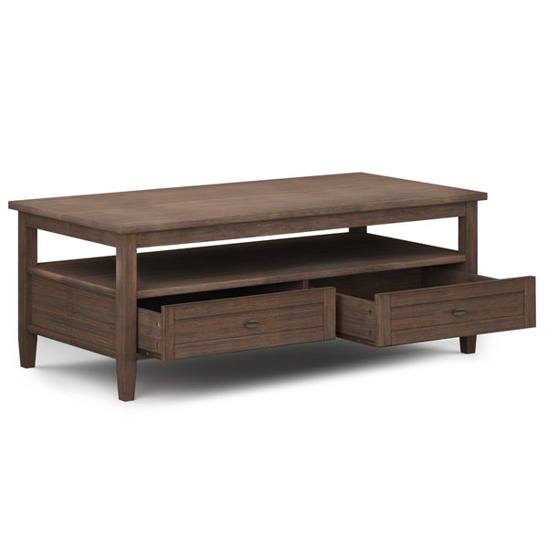 English Elm Warm Shaker Solid Wood Coffee Table – 48" Farmhouse Brown, Storage Drawers, Stylish & Versatile Design B136P159665-GIGA