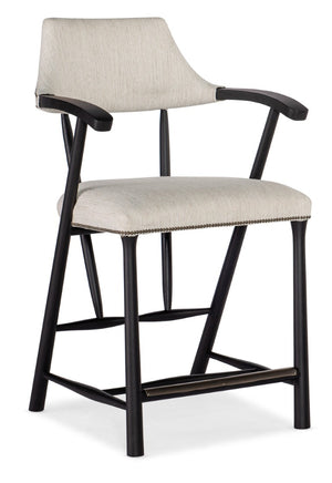 Hooker Furniture Linville Remington Porcelain Counter Stool With Shadow Wood Frame, Nailhead Trim & Metal Footrest, 39.25" H 6150-75350-99