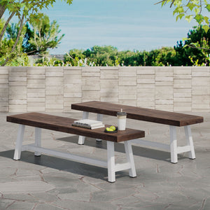 English Elm Dark Acacia Slatted Dining Bench Handcrafted with Iron Frame for Farmhouse Spaces Brown White 54562.00SBRN