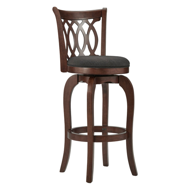 Homelegance By Top-Line Harvey Cherry Finish Scroll Back Swivel 29" Bar Height Stool Dark Grey Rubberwood